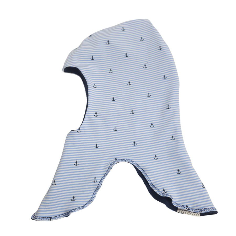 Schlupfmütze Anker blau weiss geringelt (innen marine)